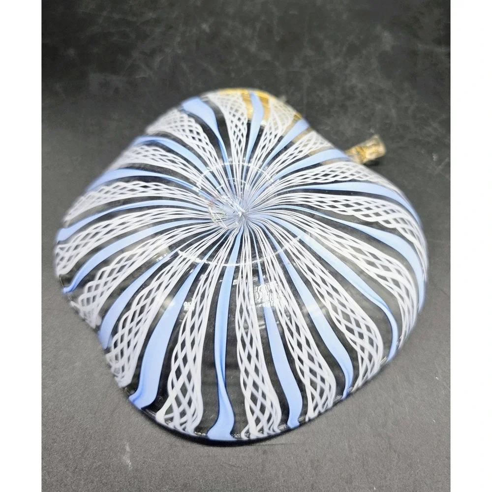 Vintage Murano Blue Zanfanirico Ribbon Glass Apple Trinket Dish 4.75